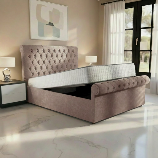 Berlin Upholstered Ottoman Bed - Mauve Naples